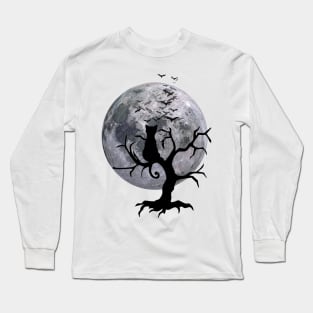 Halloween Cat | Moon | Horror Unisex Long Sleeve T-Shirt